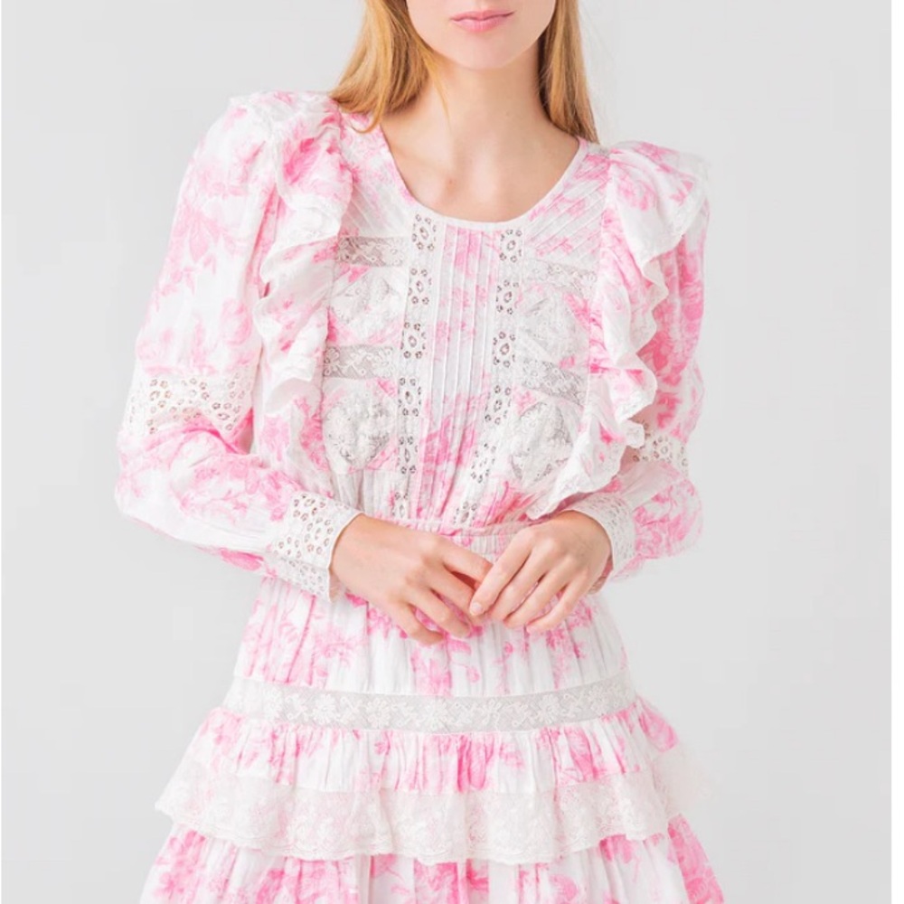 LoveShackFancy Santorini Dress cotton pink cream size small